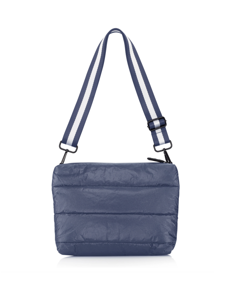 Puffer Crossbody Purse Shimmer Navy