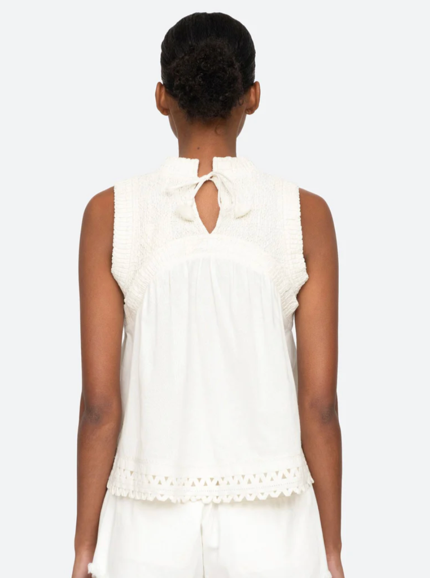 SEA White Willa Hand Smocked Tank Top