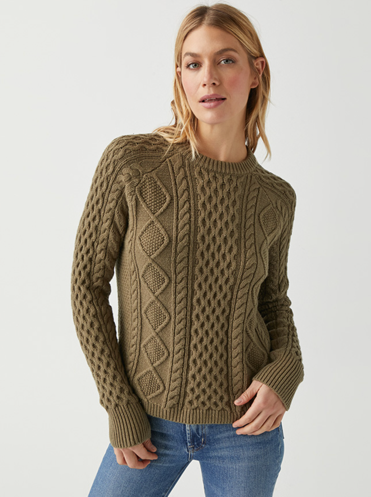 Adina Cable Knit Sweater | Dolma + Ivory-Sea Biscuit Del Mar