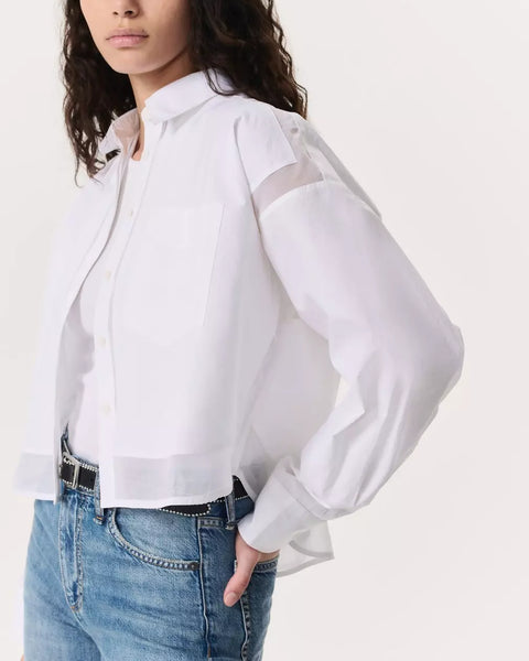 Beatrice Cropped Poplin-Organza Shirt-Sea Biscuit Del Mar