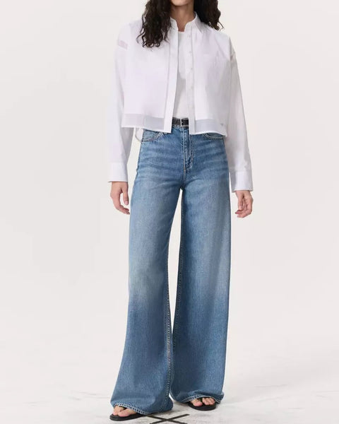 Beatrice Cropped Poplin-Organza Shirt-Sea Biscuit Del Mar