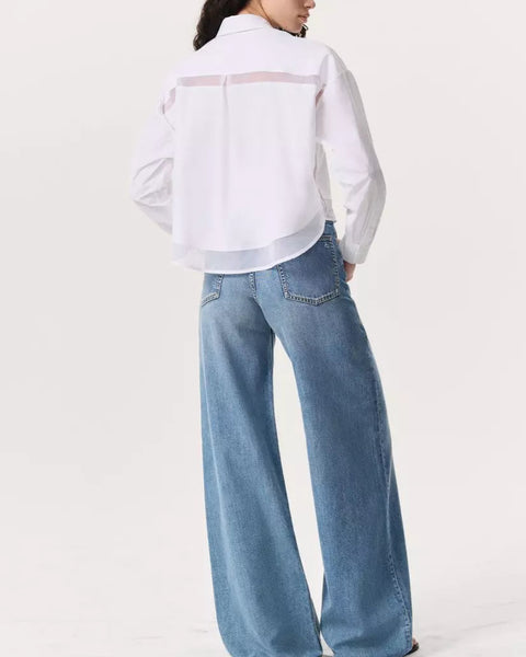 Beatrice Cropped Poplin-Organza Shirt-Sea Biscuit Del Mar