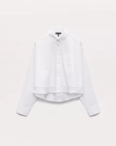 Beatrice Cropped Poplin-Organza Shirt-Sea Biscuit Del Mar