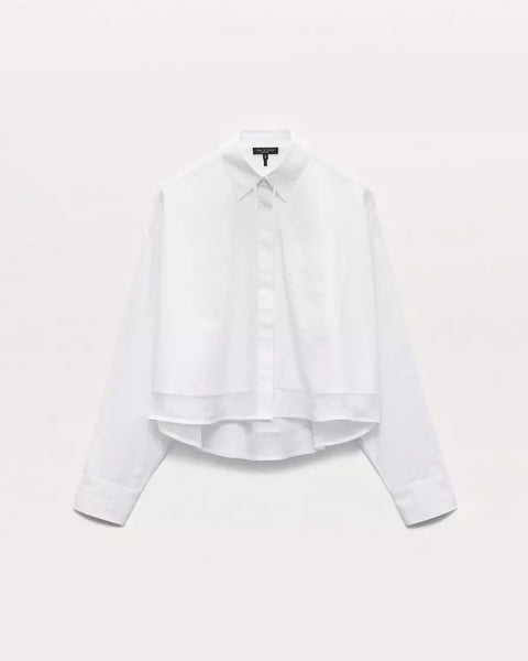 Beatrice Cropped Poplin-Organza Shirt-Sea Biscuit Del Mar