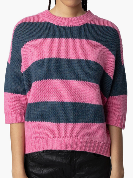 Bully Cashmere Short Sleeve Sweater | Denim Multi-Sea Biscuit Del Mar