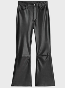 Casey Faux Leather Cropped Flare | Black-Sea Biscuit Del Mar