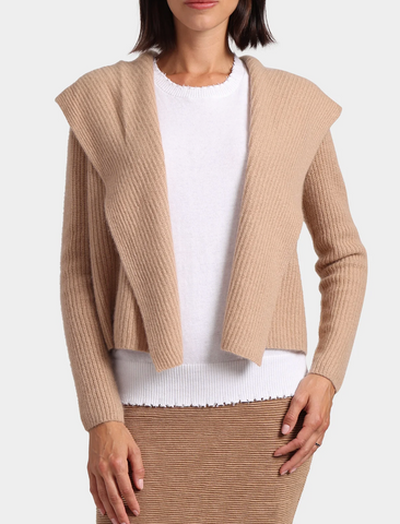 Cashmere 5 Gauge Shaker Hooded Flyaway Cardigan | Minnie Rose-Sea Biscuit Del Mar