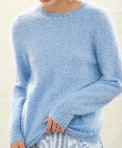 Cashmere Brushed Crew in Blue Marl-Sea Biscuit Del Mar