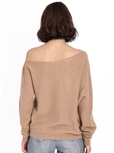 Cashmere Off the Shoulder Sweater | Camel-Sea Biscuit Del Mar