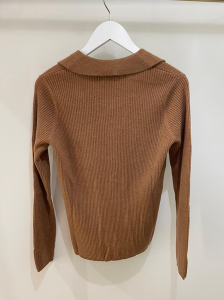 Cashmere Ribbed Top with Pockets | Dark Vicuna-Sea Biscuit Del Mar