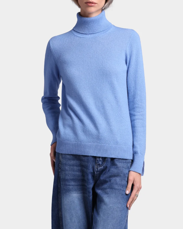 Cashmere Turtleneck Pullover w/Slit Sleeve | Minnie Rose-Sea Biscuit Del Mar