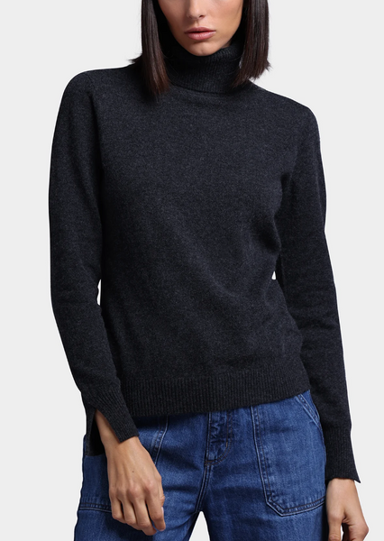 Cashmere Turtleneck Pullover w/Slit Sleeve | Minnie Rose-Sea Biscuit Del Mar