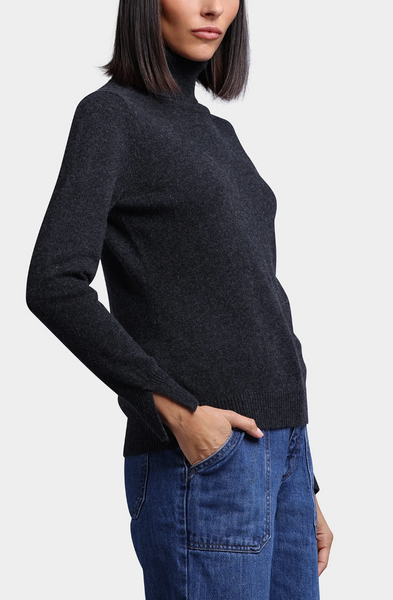 Cashmere Turtleneck Pullover w/Slit Sleeve | Minnie Rose-Sea Biscuit Del Mar