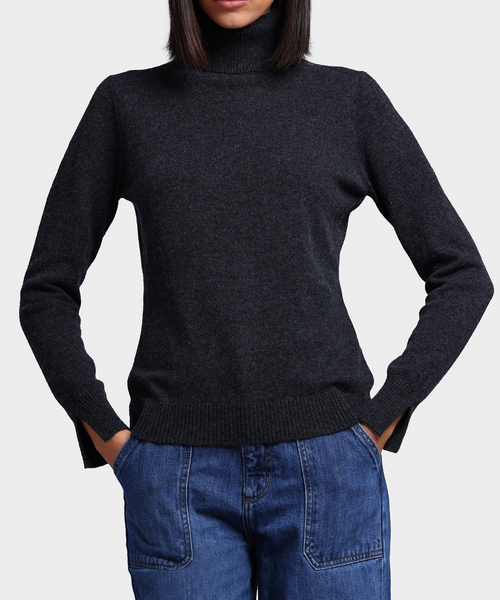 Cashmere Turtleneck Pullover w/Slit Sleeve | Minnie Rose-Sea Biscuit Del Mar