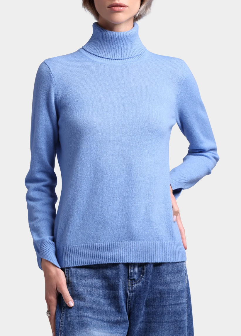 Cashmere Turtleneck Pullover w/Slit Sleeve | Minnie Rose-Sea Biscuit Del Mar