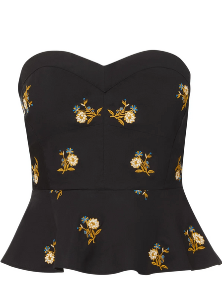 Chaka Floral-Embroidered Bustier | Black Multi-Sea Biscuit Del Mar