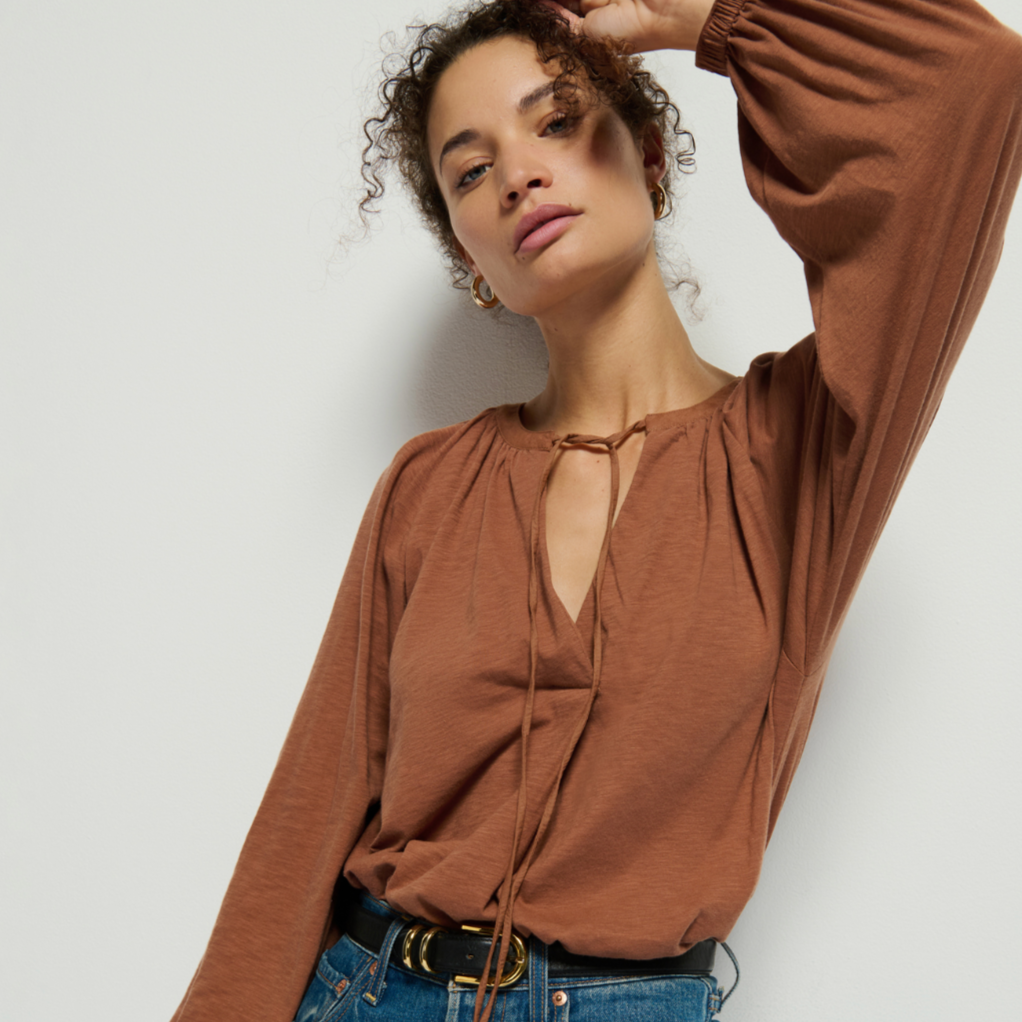 Chiara Long Sleeve Top-Sea Biscuit Del Mar