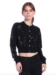 Cotton Cashmere Sequined Cropped Cardigan-Sea Biscuit Del Mar