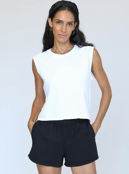Cotton Muscle Tank | White-Sea Biscuit Del Mar