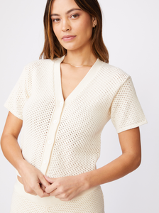 Crochet Short Sleeve Sweater | Off White Lime Coconut-Sea Biscuit Del Mar