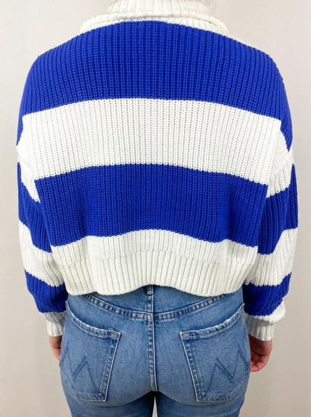 Cropped Hampton Sweater | Pacific White Rugby Stripe-Sea Biscuit Del Mar