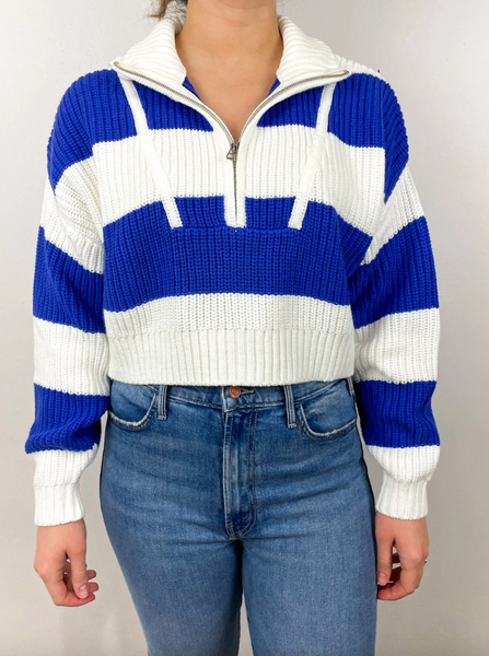 Cropped Hampton Sweater | Pacific White Rugby Stripe-Sea Biscuit Del Mar