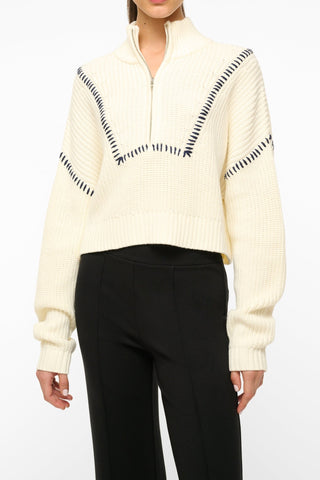 Cropped Hampton Sweater in Ivory | Staud-Sea Biscuit Del Mar