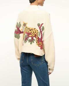 Cropped Hampton Sweater in Jungle Leopard-Sea Biscuit Del Mar