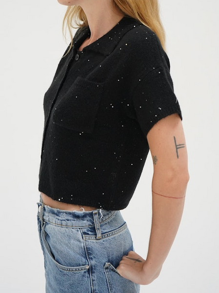 Delfina Sparkle Sweater Top in Black | LNA-Sea Biscuit Del Mar