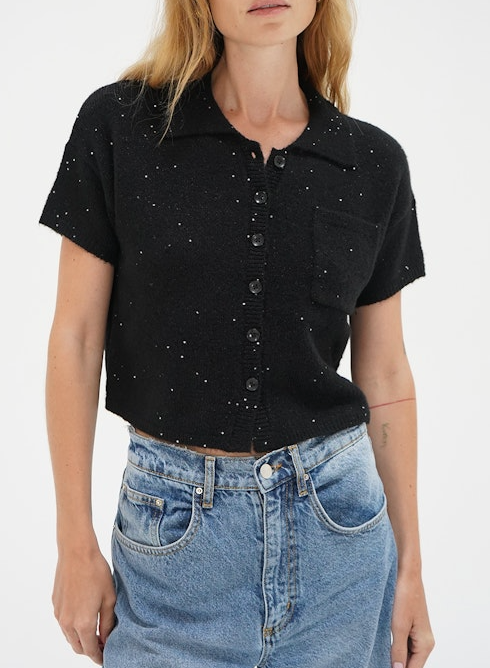 Delfina Sparkle Sweater Top in Black | LNA-Sea Biscuit Del Mar