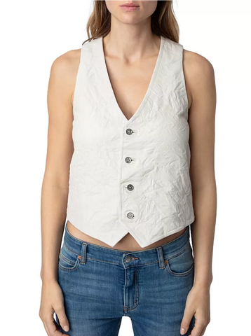 Emilie Cuir Froisse Leather Vest-Sea Biscuit Del Mar