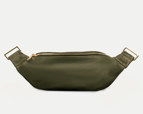 Fanny Pack + Crossbody Bag | Olive Green + Gold Hardware with metallic strap-Sea Biscuit Del Mar