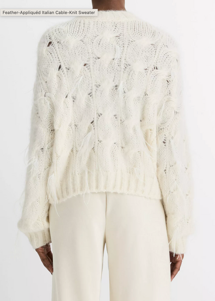 Feather Embellished Cable Pullover | Vince-Sea Biscuit Del Mar