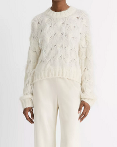 Feather Embellished Cable Pullover | Vince-Sea Biscuit Del Mar