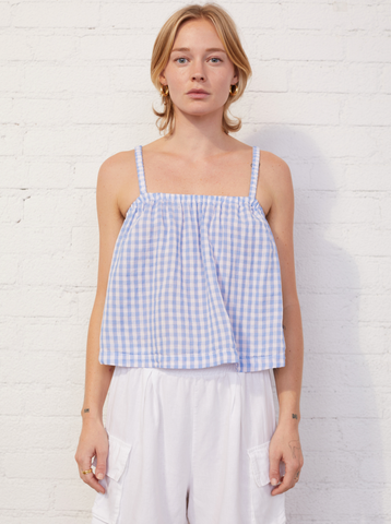 Gingham Double Faced Gauze Swing Top | White-Sea Biscuit Del Mar
