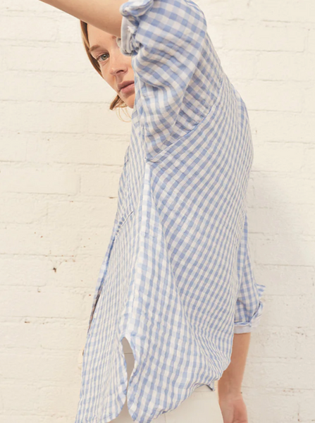 Gingham Oversized Shirt | Blue White-Sea Biscuit Del Mar