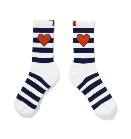 Heart Rugby Socks - White/Navy-Sea Biscuit Del Mar