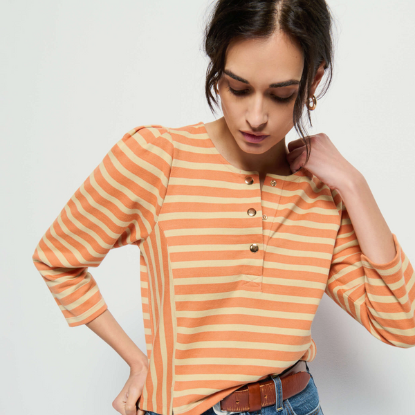 Janey Stripe Henley-Sea Biscuit Del Mar