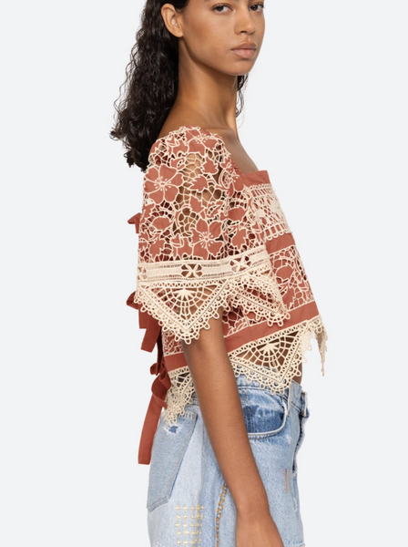 Joah Embroidery Top with Tie Back-Sea Biscuit Del Mar