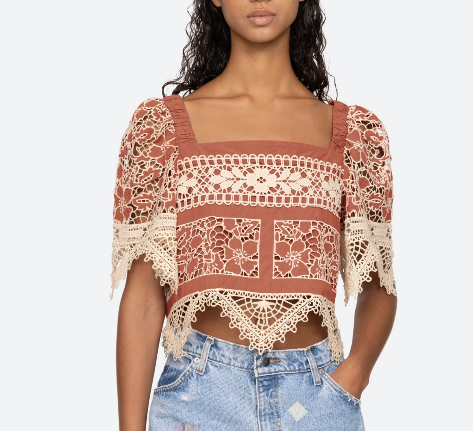 Joah Embroidery Top with Tie Back-Sea Biscuit Del Mar
