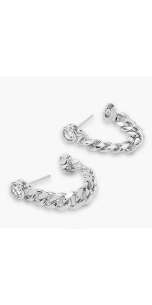 Julian Soft Chain Hoops in Silver/White Diamondettes-Sea Biscuit Del Mar