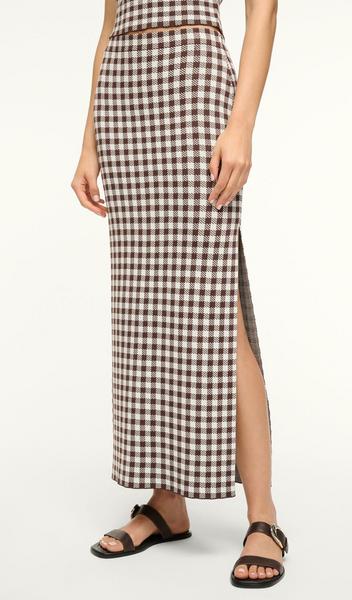 Karina Skirt in Dark Chocolate Gingham | Staud-Sea Biscuit Del Mar