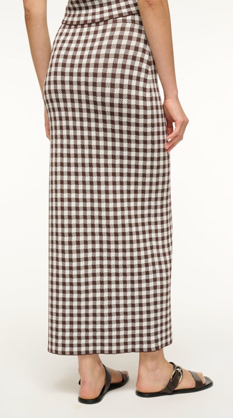 Karina Skirt in Dark Chocolate Gingham | Staud-Sea Biscuit Del Mar