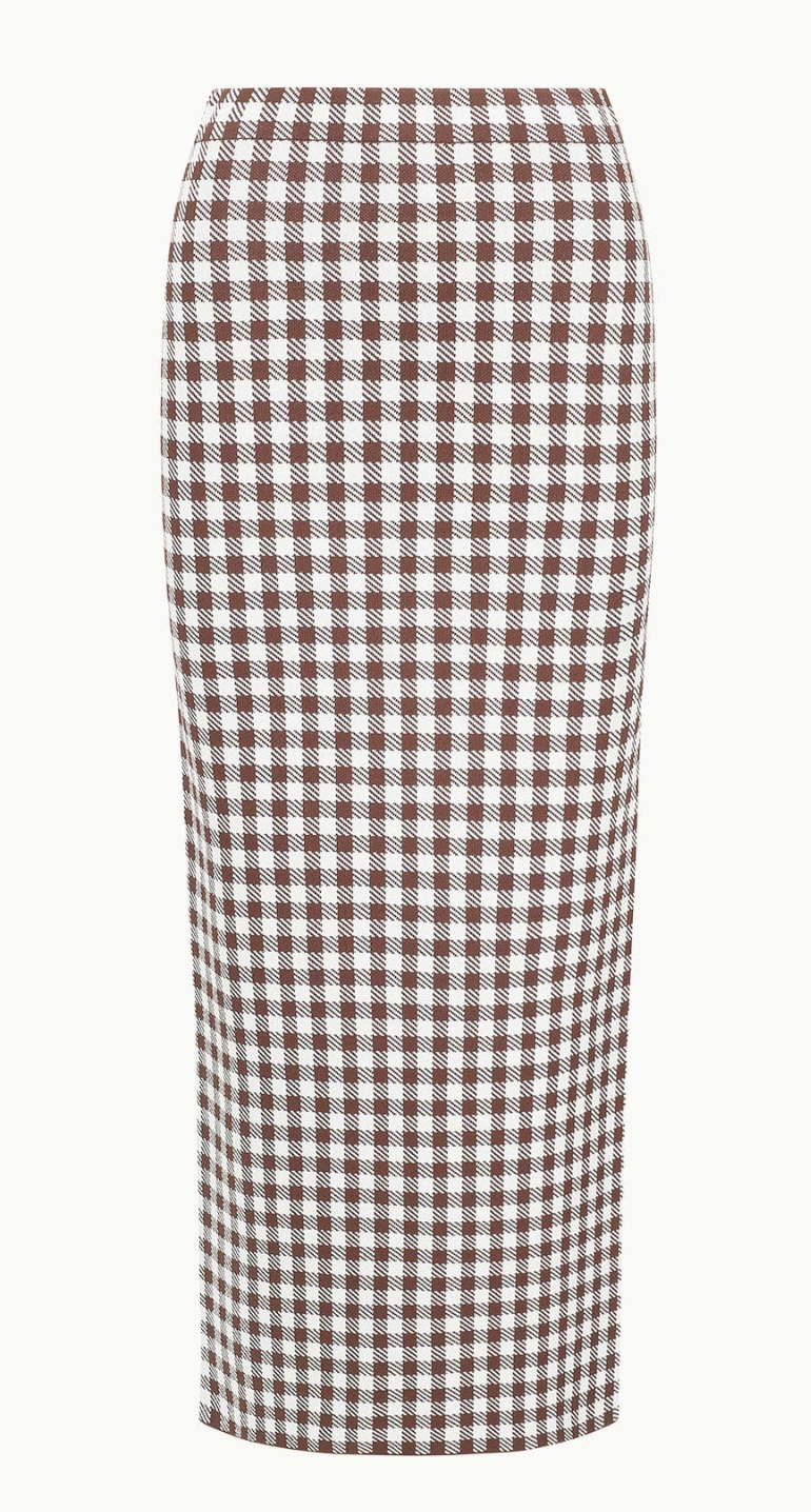 Karina Skirt in Dark Chocolate Gingham | Staud-Sea Biscuit Del Mar