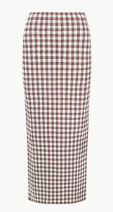 Karina Skirt in Dark Chocolate Gingham | Staud-Sea Biscuit Del Mar