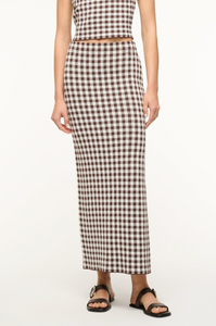 Karina Skirt in Dark Chocolate Gingham | Staud-Sea Biscuit Del Mar