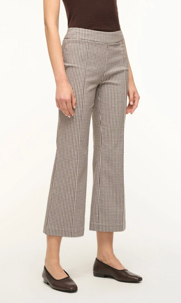 Knack Pant in Dark Chocolate Micro Check | Staud-Sea Biscuit Del Mar