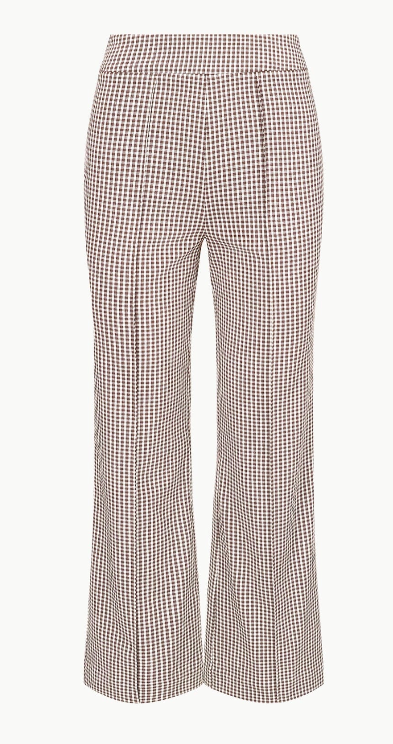 Knack Pant in Dark Chocolate Micro Check | Staud-Sea Biscuit Del Mar