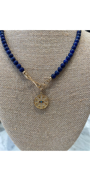 Lapiz Necklace with Evil Eye Coin-Sea Biscuit Del Mar