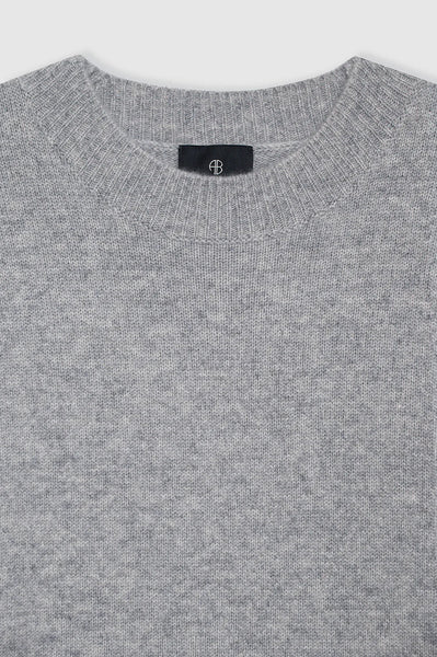 Lee Crew Sweater in Medium Heather Grey-Sea Biscuit Del Mar